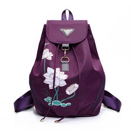 Flower Printing Nylon Drawstring Backpack