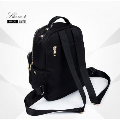 Concise Solid Color Nylon Women Backpack