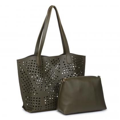 Casual Hollow-out Pu Tote Bag (2 Bags)