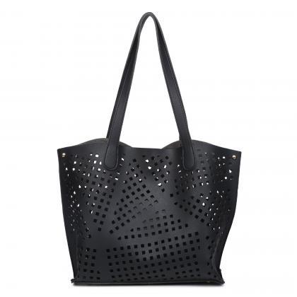 Casual Hollow-out Pu Tote Bag (2 Bags)