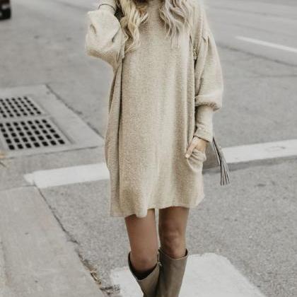 Solid Color Long Batwing Sleeves Long Loose..