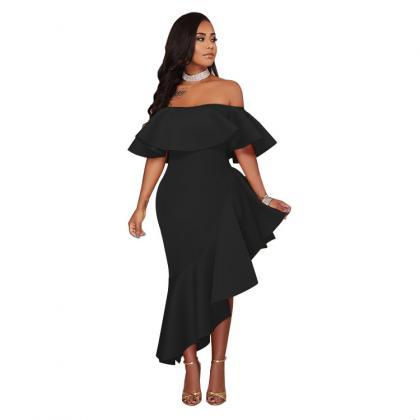 Off Shoulder Ruffles Irregular Candy Color Party..