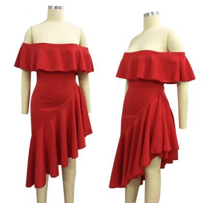 Off Shoulder Ruffles Irregular Candy Color Party..