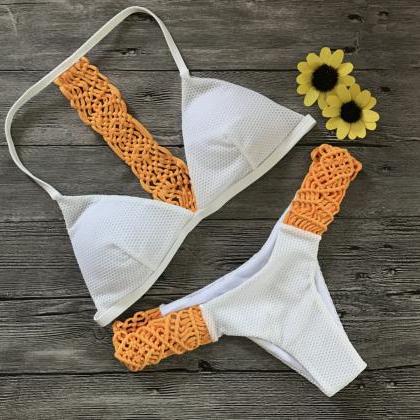 Colorful Patchwork Crop Bikini Set main image 0