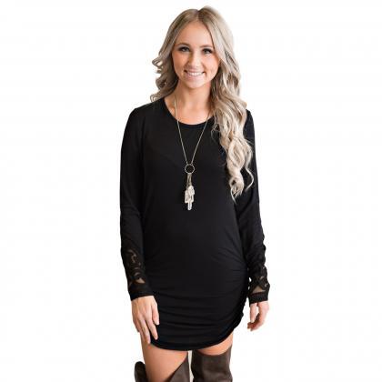 Solid Color Color Loose Long Sleeves Scoop..