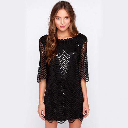 Loose Shinning Open Back Sequins Short Party Dress