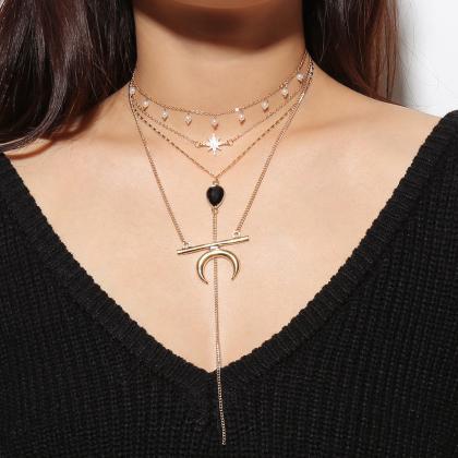 Water Pearl Tassel Multilayer Necklace