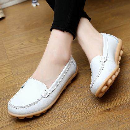 Candy Color Leather Pure Color Soft Sole Casual..