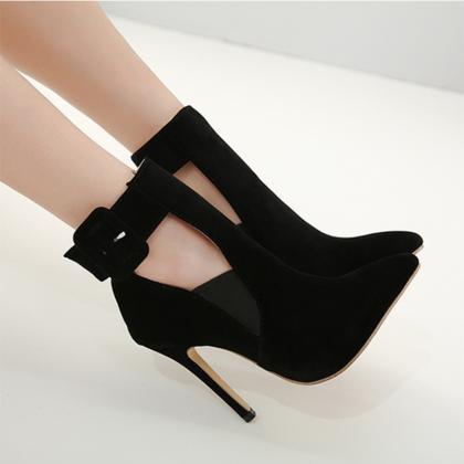 Pointed Toe Hollow Out Stiletto High Heel Ankle..