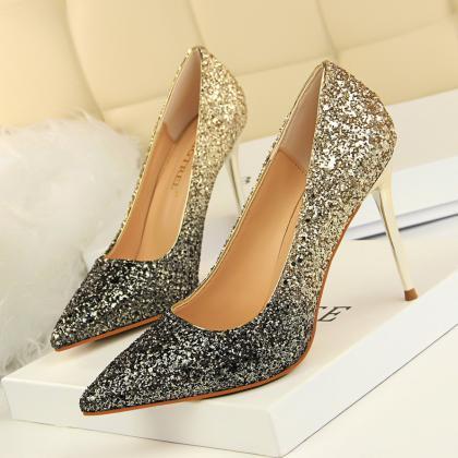 Shinning Sequins Pointed Toe Stiletto High Heels..