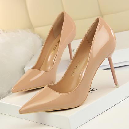 Nude Patent Leather Pointed-toe High Heel Stilettos on Luulla