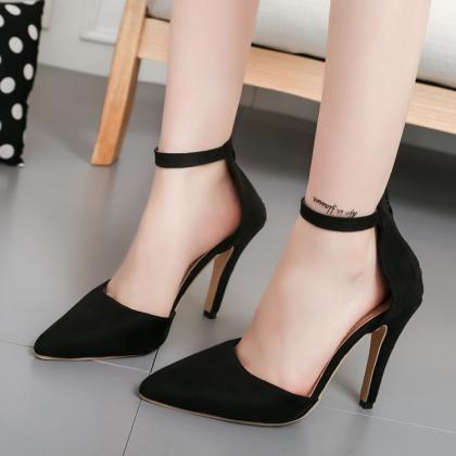 Faux Suede Pointed-Toe Ankle Strap ..
