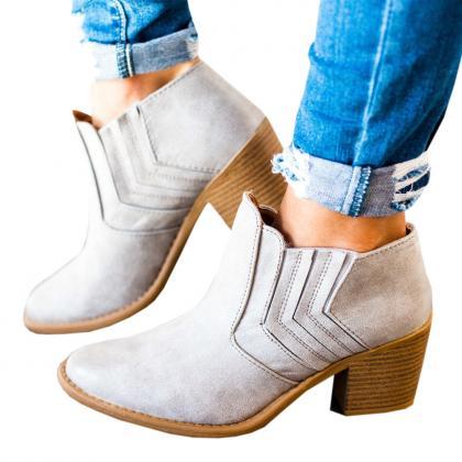 Retro Middel Chunky Heel Round Toe Ankle Boots