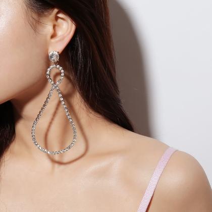 Exaggerated Infinity Design Diamond Drop Earrings