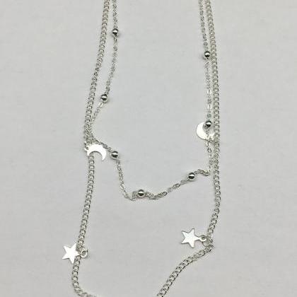 Simple And Delicate Lasso Moon Star Necklace