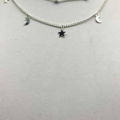 Simple And Delicate Lasso Moon Star Necklace
