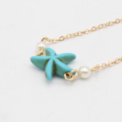 Turquoise Starfish Pearl Simple Anklets