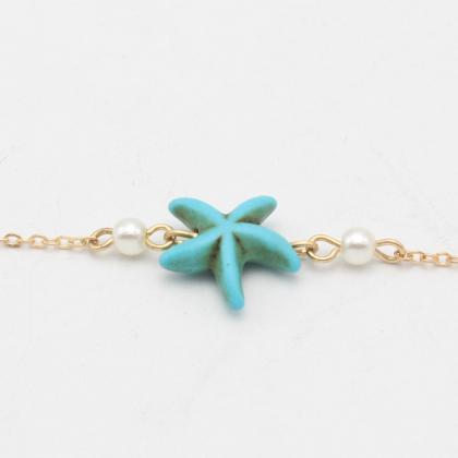 Turquoise Starfish Pearl Simple Anklets