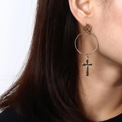 Simple Geometric Rings Pendant Cross Earrings