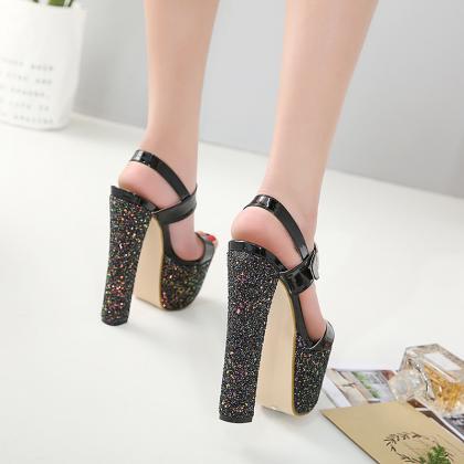 Open Toe Ankle Wrap Platform Super High Chunky..