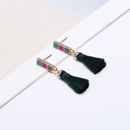 Colourful Geometric Tassel Drop Earrings