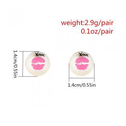 Simple Fashion Sexy Red Lip Pearl Earrings