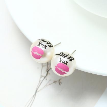 Simple Fashion Sexy Red Lip Pearl Earrings