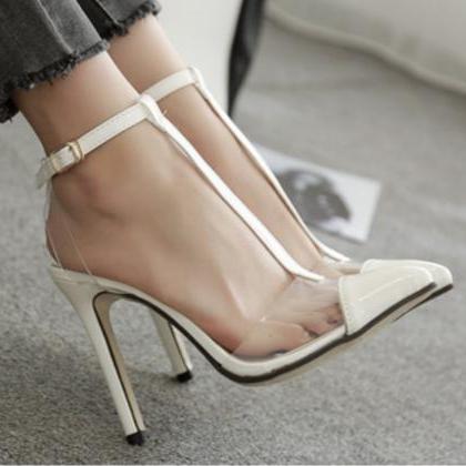 Transparent Patchwork Pointed Toe Ankle Wrap..