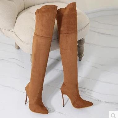Suede Stiletto High Heel Pointed Toe Zipper Over..
