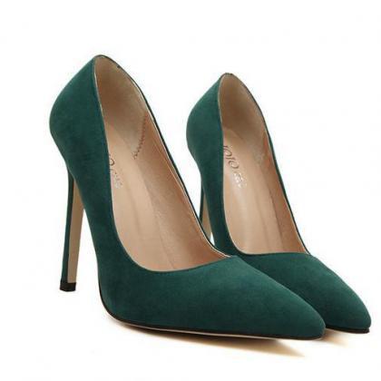 Suede Pointed Toe Low Cut Stiletto High Heels