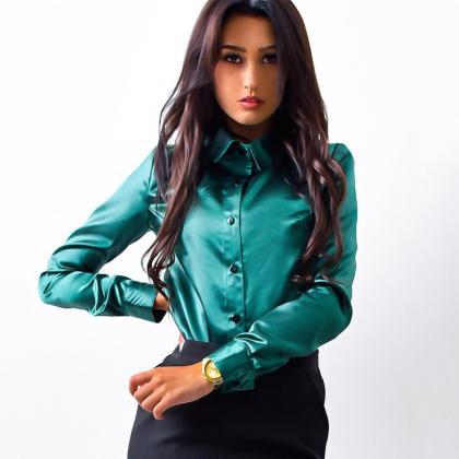 Slim High Lapel Neck Pure Color Long Sleeves..
