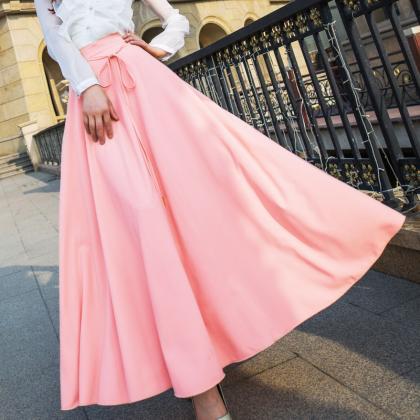 Straps High Waist Solid Color Loose Long Pleated..