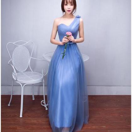 One Shoulder Pleated Empire High Waist Long Tulle..