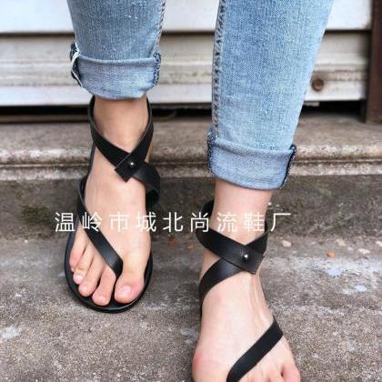 Simple Thong Ankle Wrap Women Flat ..