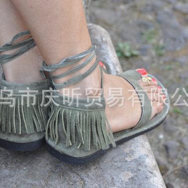 Bohemian Tassels Thong Pure Color Ankle Straps..