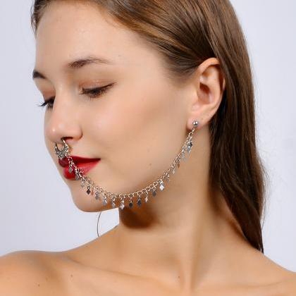 Geometric Diamond Tassel Chain Earrings