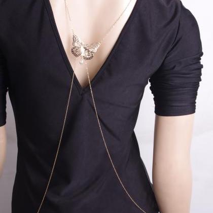 Shoulder Saucer Butterfly Pearl Tassel Body Chain