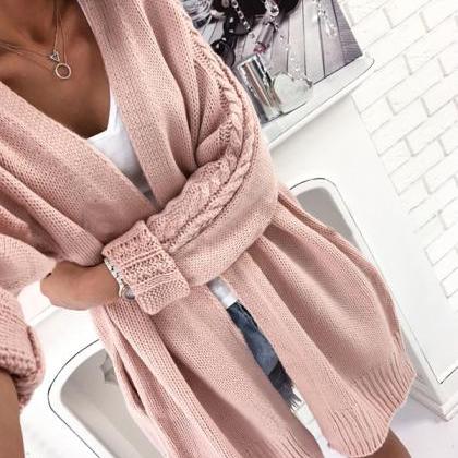 Solid Color Lable Knit Long Batwing Sleeves Women..