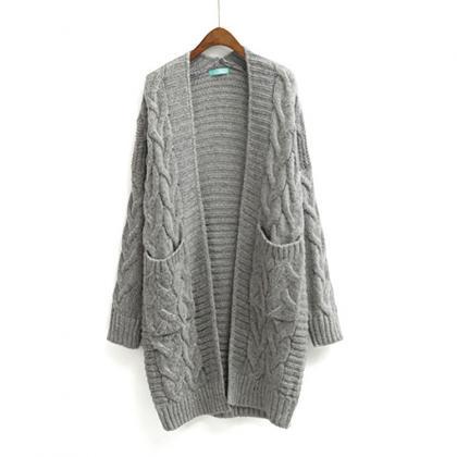 Cable Knit Two Big Pockets Oversized Women Cocoon..