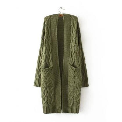 Cable Knit Two Big Pockets Oversized Women Cocoon..