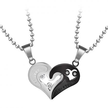 Black And White Titanium Steel Heart Necklace