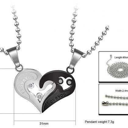 Black And White Titanium Steel Heart Necklace