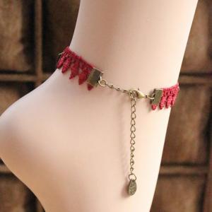 Glamorous Red Lace Anklets With Leaves And Flower