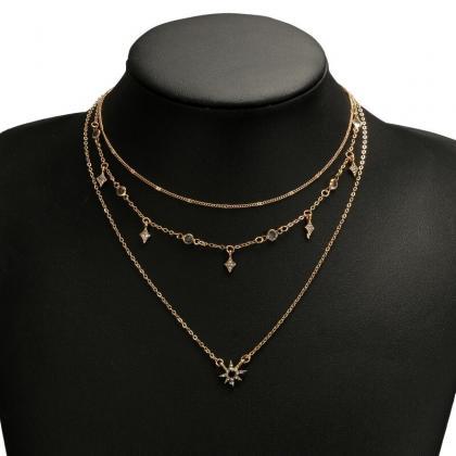 Multilayered Golden Clavicle Chain Stars Geometric..