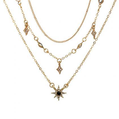 Multilayered Golden Clavicle Chain Stars Geometric..