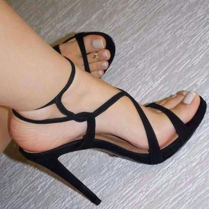 Simple Suede Strap High Heel Sandals