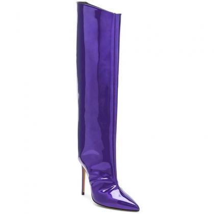 Fashion Leather Bright Color High Heel Knee High..