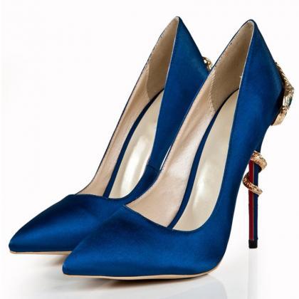 Bright Color Pointed Toe Embellished Ankle Pumps