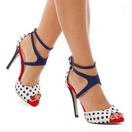 Colorblock Dot Peep Toe Buckle High Heel Sandals