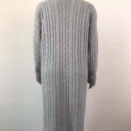 Gray Cable Knitted Warm Sweater Cardigan